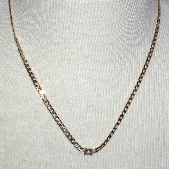 SEREFINA - Gold Plated Necklace with an Amethyst Mineral -13 in. + 3 in. extend. - Picture 1 of 8